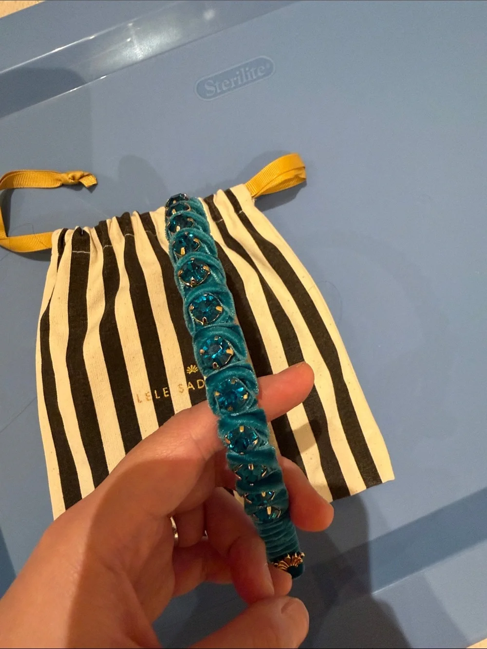 Lele Sadoughi Teal Braided Velvet Headband